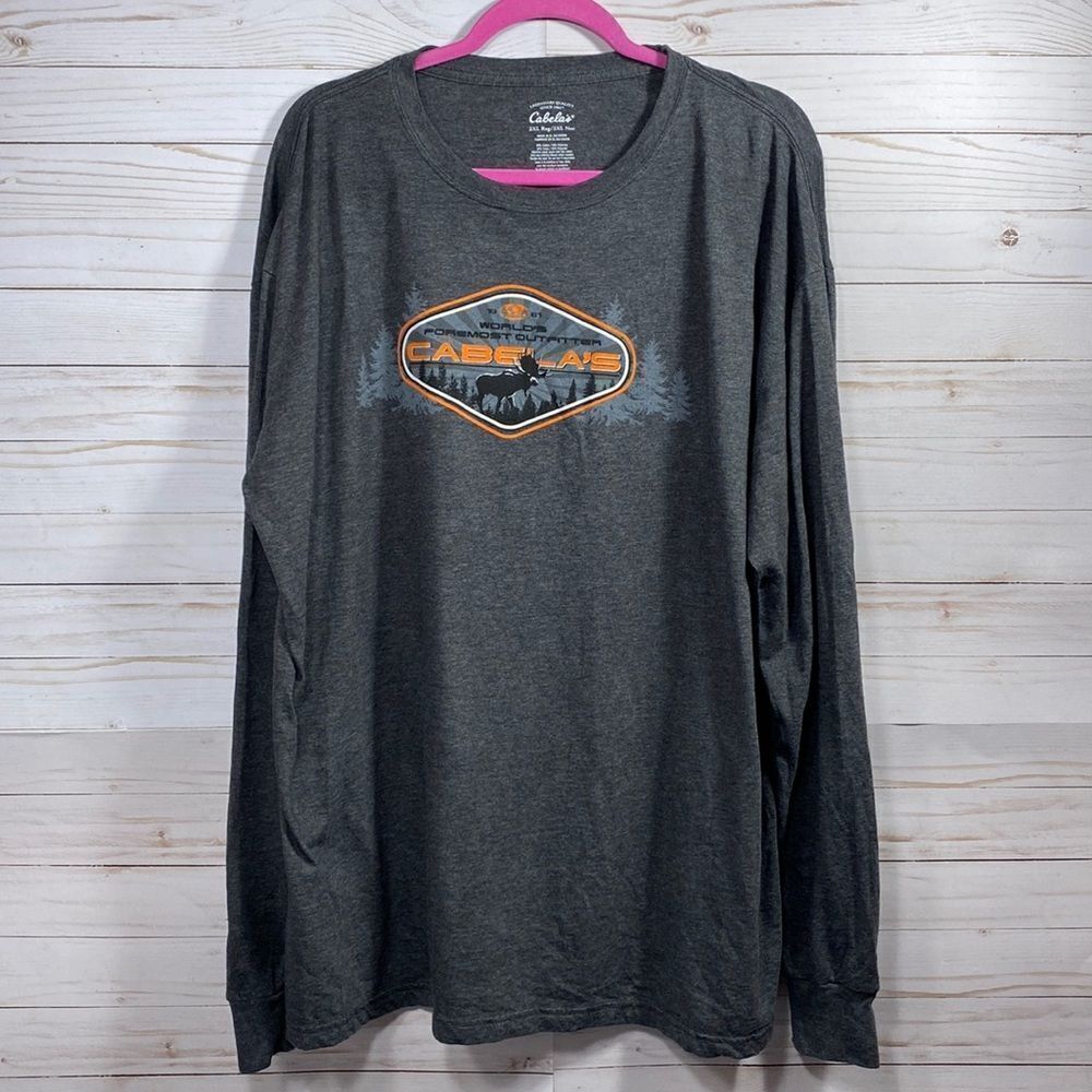 Cabelas Mens Gray Long Sleeve Logo Graphic Tee